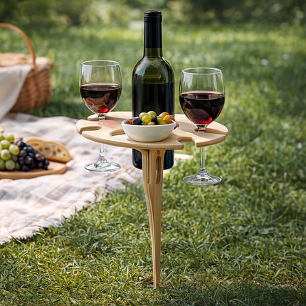 Ground Spike Wine Table - Portable Outdoor Bottle & Glass Holder Set