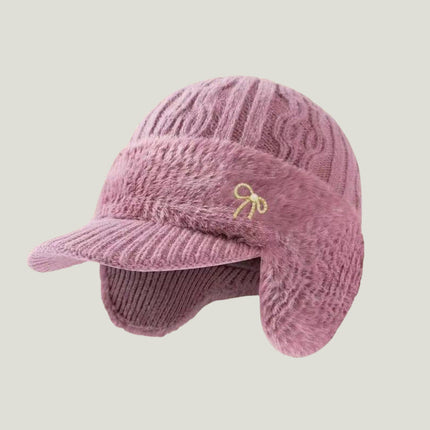 Trapper Hat - Ear Flaps, Fleece Lined, Baseball Visor, Winter Knit Cap