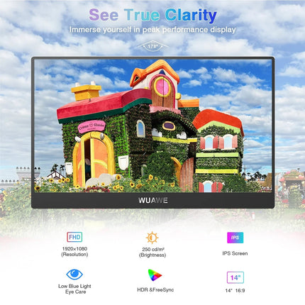 Portable Monitor for Laptop - 14-Inch 1080P, USB-C, HDMI Display, Slim