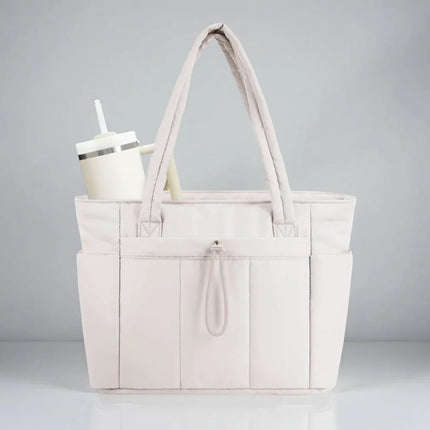 Quilted Puffer Tote Bag - Laptop Sleeve, Cup Holder, Work Trolley Sleeve