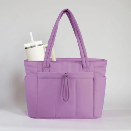 Quilted Puffer Tote Bag - Laptop Sleeve, Cup Holder, Work Trolley Sleeve