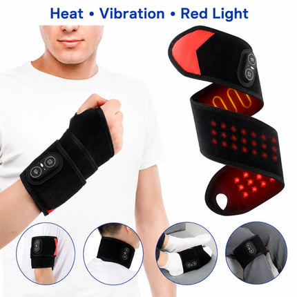 Red Light Wrist Massager - Adjustable Heat, Vibration, Cordless Glow