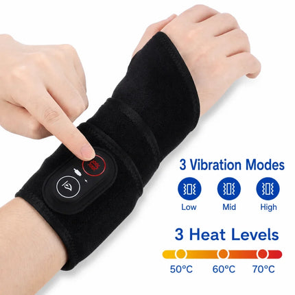 Red Light Wrist Massager - Adjustable Heat, Vibration, Cordless Glow