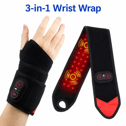 Red Light Wrist Massager - Adjustable Heat, Vibration, Cordless Glow