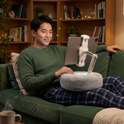 Pillow Tablet Stand - Plush Device Holder with 360 Rotating Arm, Tray