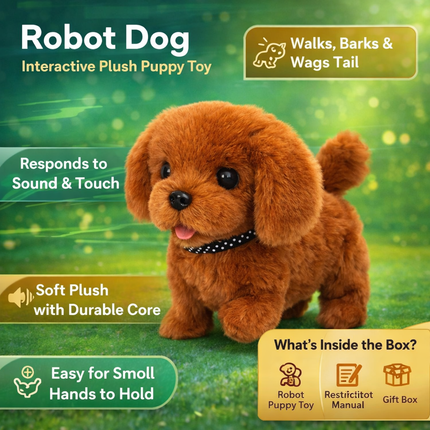 Plush Robot Dog - Interactive Walking, Barking, Tail-Wagging Puppy Toy