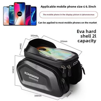 Bike Top Tube Phone Bag - Rainproof Touchscreen Frame Bag for MTB, Road