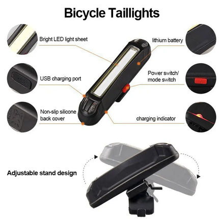 LED Bike Light - USB Rechargeable Front Headlight and Rear Tail Light
