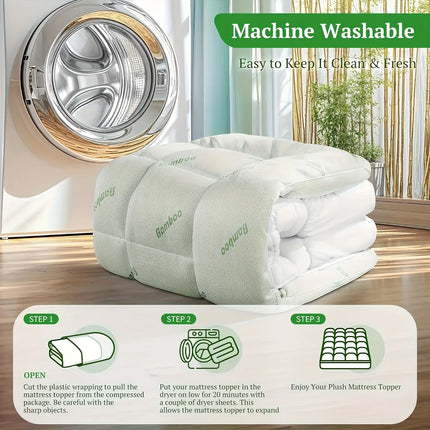 Bamboo Mattress Topper - Cooling, Pillow Top, Deep Pocket Comfort Layer
