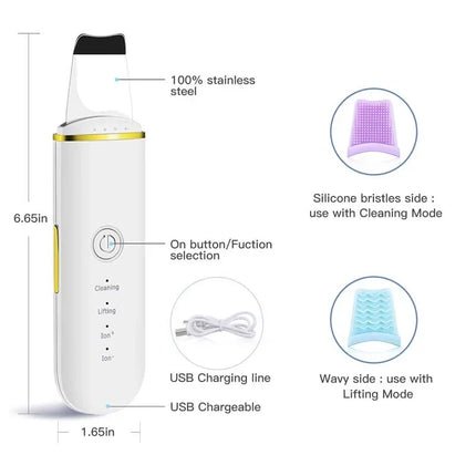 Ultrasonic Skin Scrubber & Pore Cleaner - 4-in-1 Facial Spatula
