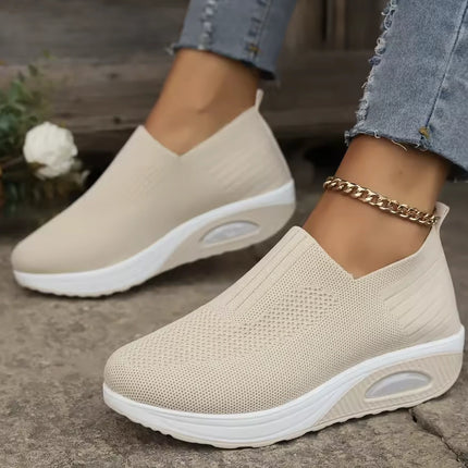 Women's Ergonomic Knitted Sneakers - Wide Fit Arch Support Cushioned Comfort
