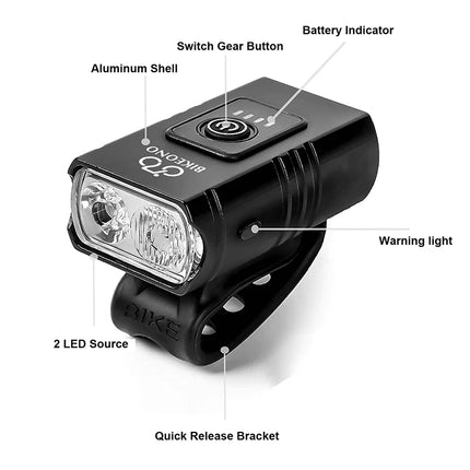 LED Bike Light - USB Rechargeable Front Headlight and Rear Tail Light