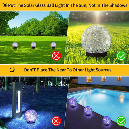 Crackle Glass Solar Lights - Outdoor Walkway, Patio, Path Glow Accent