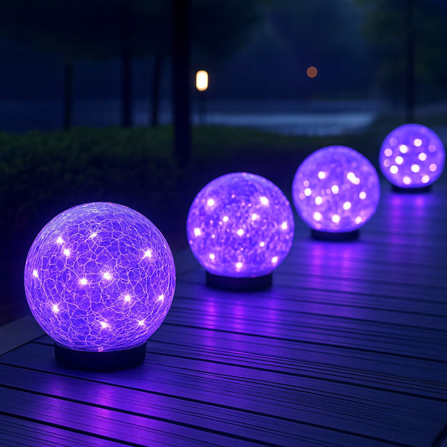 Crackle Glass Solar Lights - Outdoor Walkway, Patio, Path Glow Accent