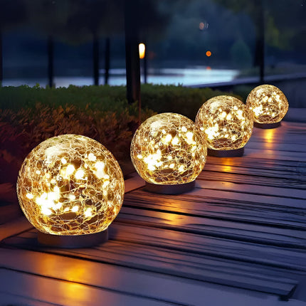 Crackle Glass Solar Lights - Outdoor Walkway, Patio, Path Glow Accent