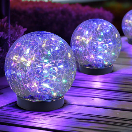 Crackle Glass Solar Lights - Outdoor Walkway, Patio, Path Glow Accent