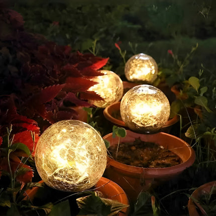 Crackle Glass Solar Lights - Outdoor Walkway, Patio, Path Glow Accent