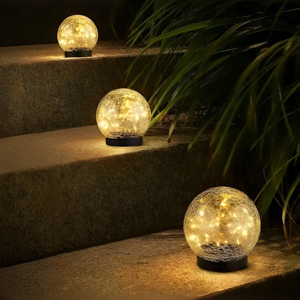 Crackle Glass Solar Lights - Outdoor Walkway, Patio, Path Glow Accent