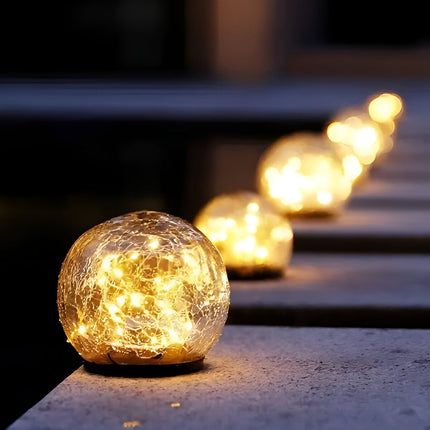 Crackle Glass Solar Lights - Outdoor Walkway, Patio, Path Glow Accent