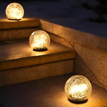 Crackle Glass Solar Lights - Outdoor Walkway, Patio, Path Glow Accent