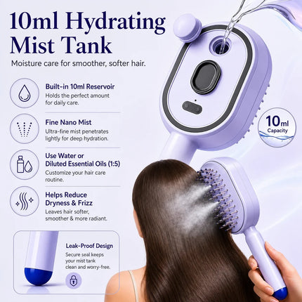 Steam Scalp Massage Comb - Nano Mist Hydration, Retractable Bristles