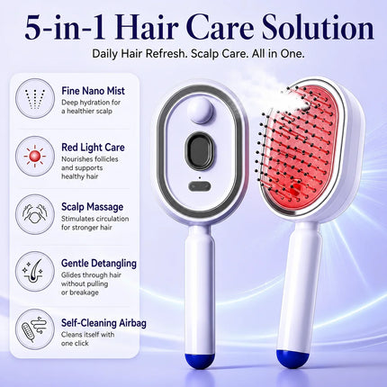 Steam Scalp Massage Comb - Nano Mist Hydration, Retractable Bristles