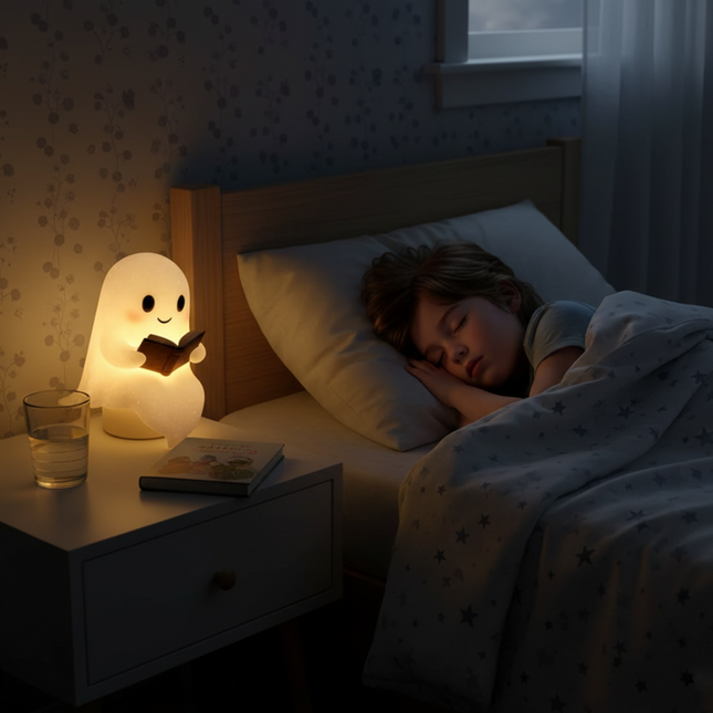 Ghost Night Light Lamp - Warm LED Glow, Plug-In, Nursery and Bedside