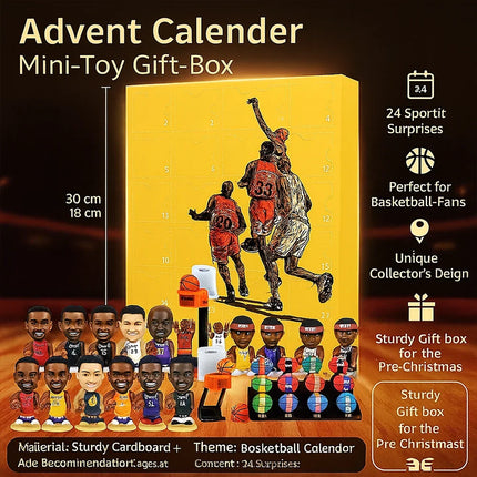 Basketball Advent Calendar - 24-Door Mini Figures Toy, Countdown Gift