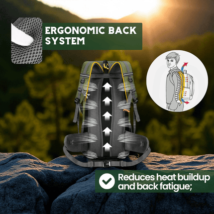 50L Hiking Backpack - Breathable Support, Shoe Compartment, Reflective