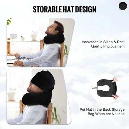 Hooded Memory Foam Travel Pillow - U Shaped Neck Pillow, Airplane, Car