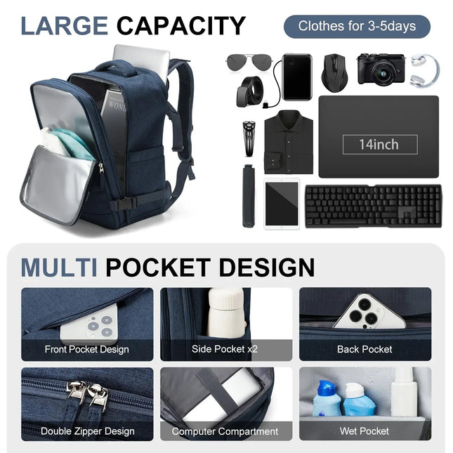 Laptop Travel Backpack - Water-Resistant, Wet-Dry Separation, Padded