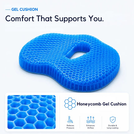Cooling U-Shaped Gel Seat Cushion - Honeycomb Airflow, Tailbone Relief