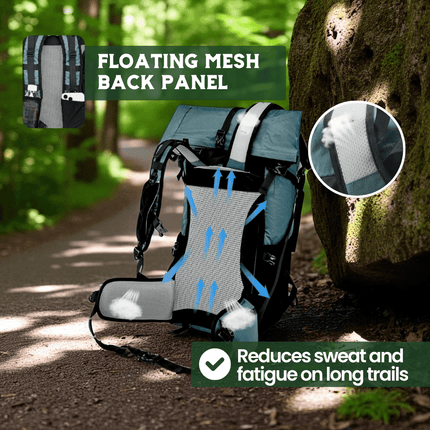 Ultralight 50L Travel Backpack - Roll-Top Design, Ripstop Nylon, Durable