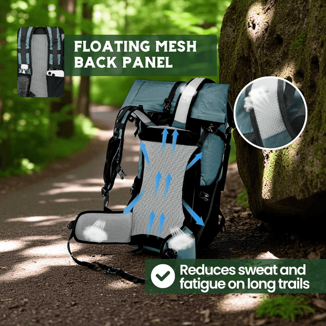 Ultralight 50L Travel Backpack - Roll-Top Design, Ripstop Nylon, Durable