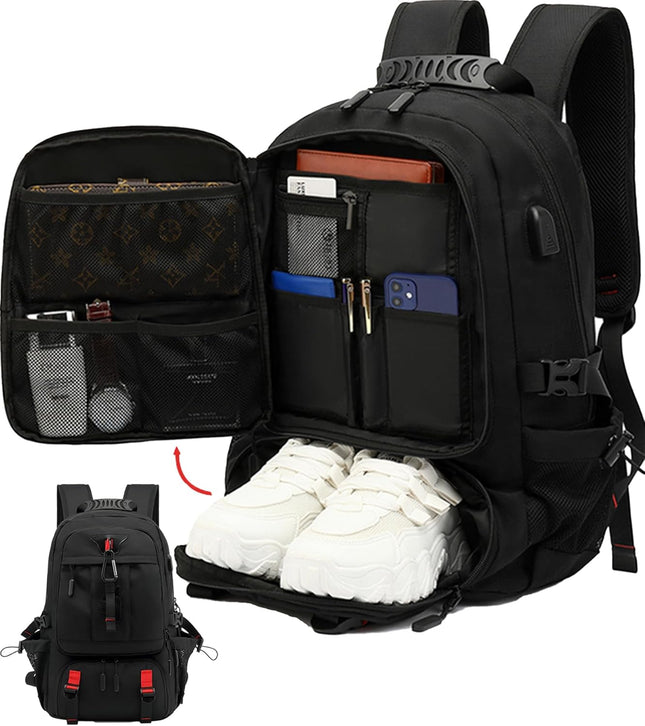 60L Waterproof Laptop Backpack - Expandable, USB Port, Shoe Compartment