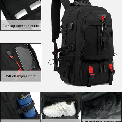 60L Waterproof Laptop Backpack - Expandable, USB Port, Shoe Compartment