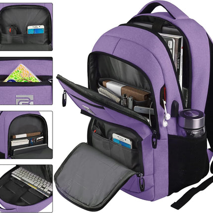 Slim Laptop Backpack - Water-Resistant, USB Charging, Anti-Theft Pocket