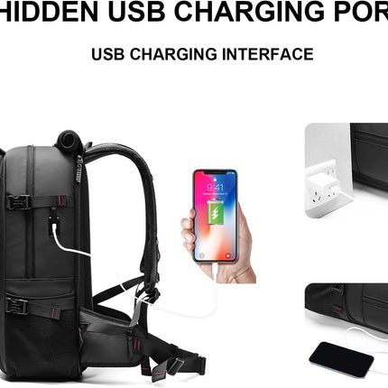 50L Waterproof Travel Backpack - USB Charging, Shoe Storage, Secure Zip