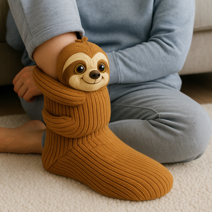 Fuzzy Socks - Non-Slip Grippers, 3D Animal Design, Plush House Socks