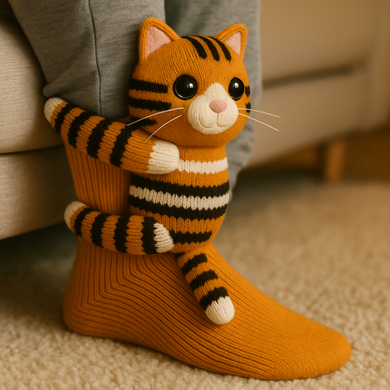 Fuzzy Socks - Non-Slip Grippers, 3D Animal Design, Plush House Socks