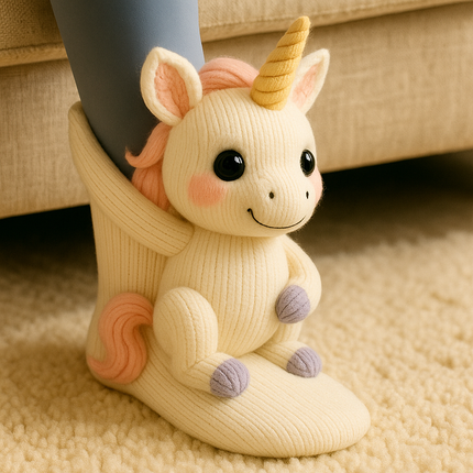 Fuzzy Socks - Non-Slip Grippers, 3D Animal Design, Plush House Socks