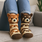 Fuzzy Socks - Non-Slip Grippers, 3D Animal Design, Plush House Socks