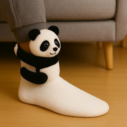 Fuzzy Socks - Non-Slip Grippers, 3D Animal Design, Plush House Socks