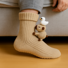 Fuzzy Socks - Non-Slip Grippers, 3D Animal Design, Plush House Socks