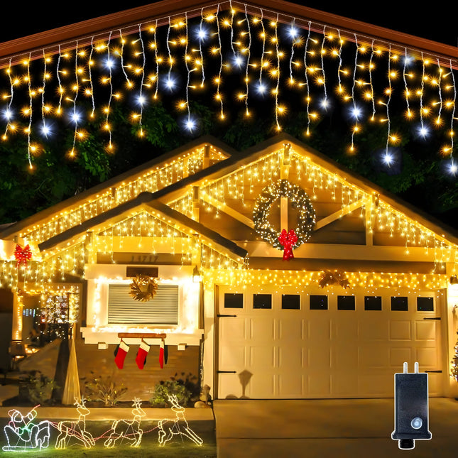 LED Christmas Lights Outdoor Curtain - Cozy Warm White Weatherproof Glow