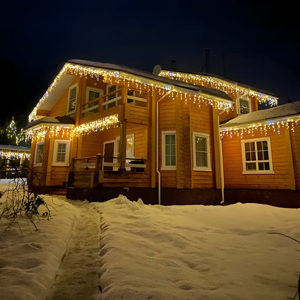 LED Christmas Lights Outdoor Curtain - Cozy Warm White Weatherproof Glow