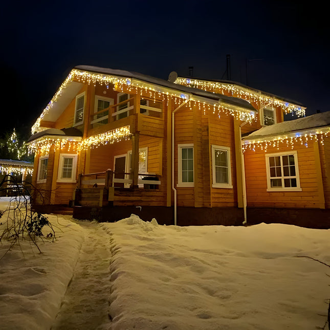 LED Christmas Lights Outdoor Curtain - Cozy Warm White Weatherproof Glow