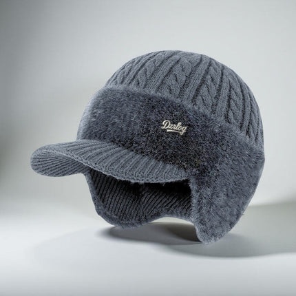 Trapper Hat - Ear Flaps, Fleece Lined, Baseball Visor, Winter Knit Cap