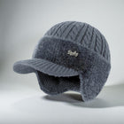 Trapper Hat - Ear Flaps, Fleece Lined, Baseball Visor, Winter Knit Cap