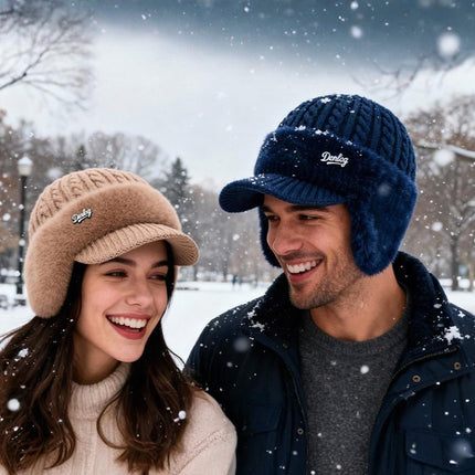 Trapper Hat - Ear Flaps, Fleece Lined, Baseball Visor, Winter Knit Cap